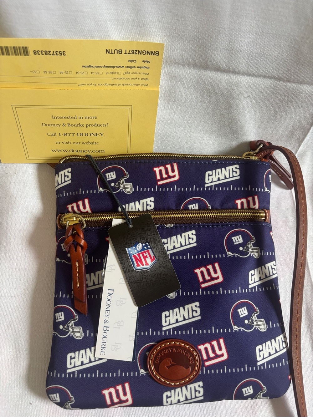 Dooney & Bourke Navy New York Giants Crossbody with Brown Strap